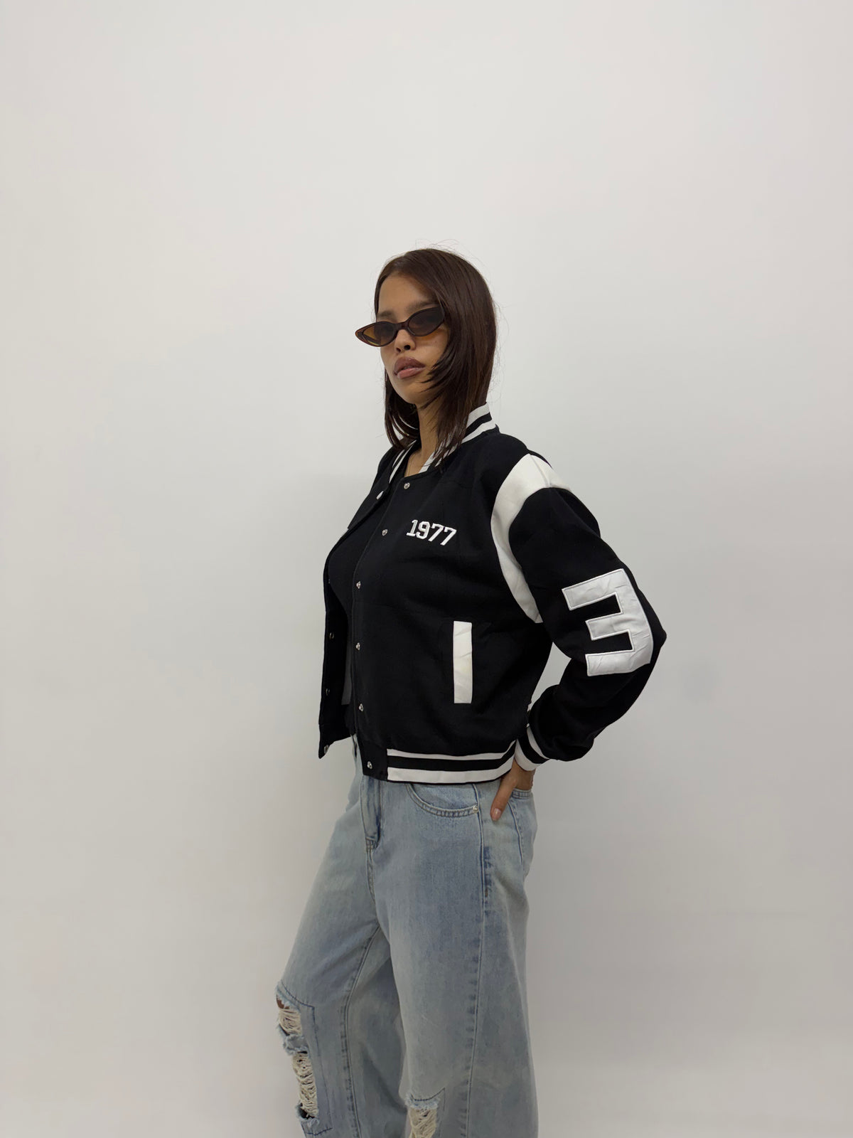 Vintage Unisex Black & White Varsity Jacket
