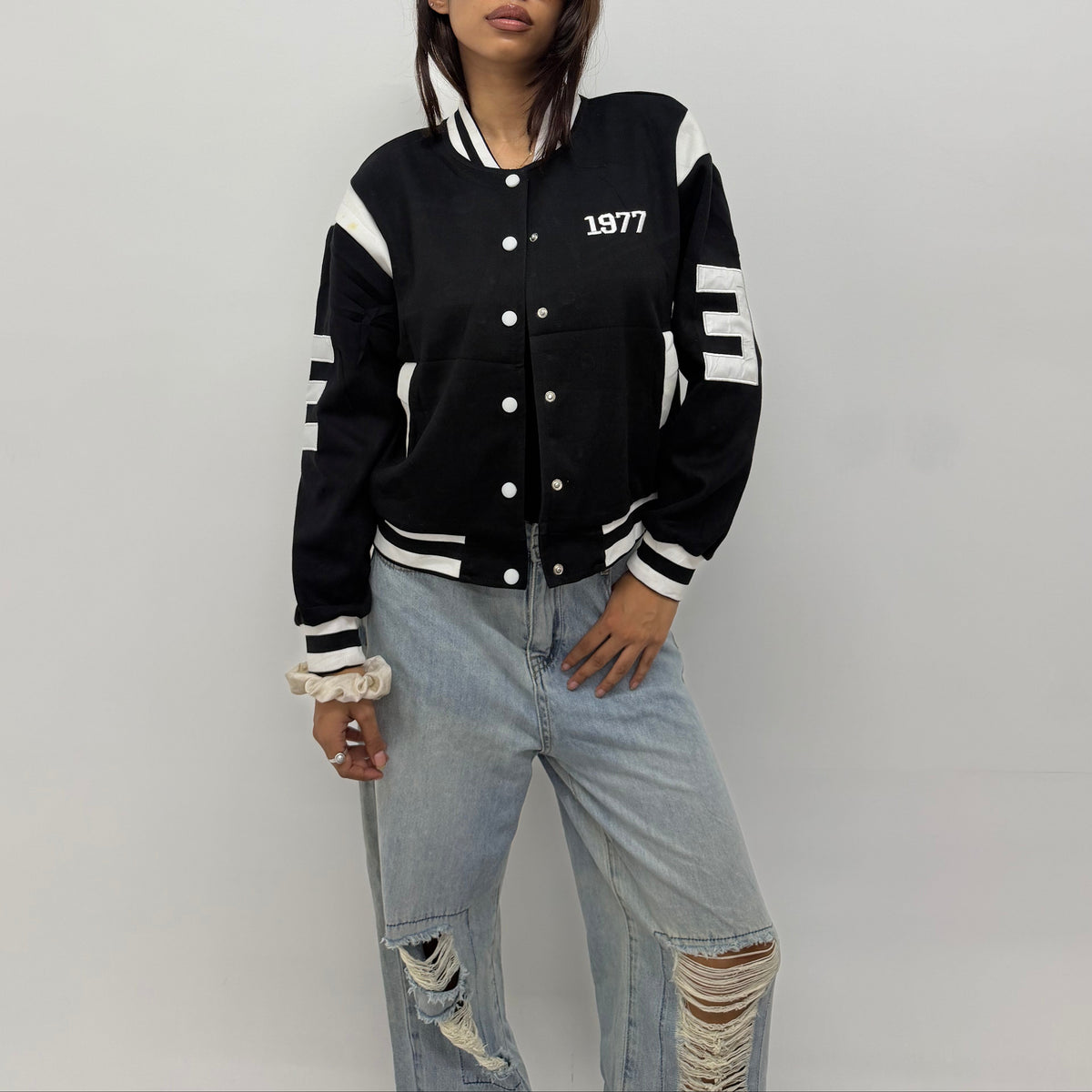 Vintage Unisex Black & White Varsity Jacket