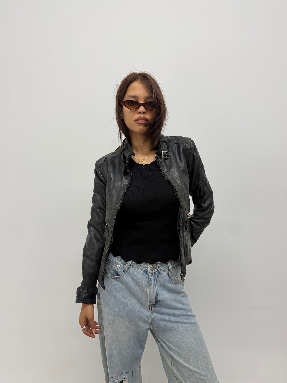 Women’s Vintage Black Fitted Biker Leather Jacket