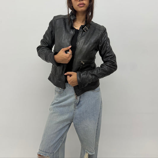 Women’s Vintage Black Fitted Biker Leather Jacket