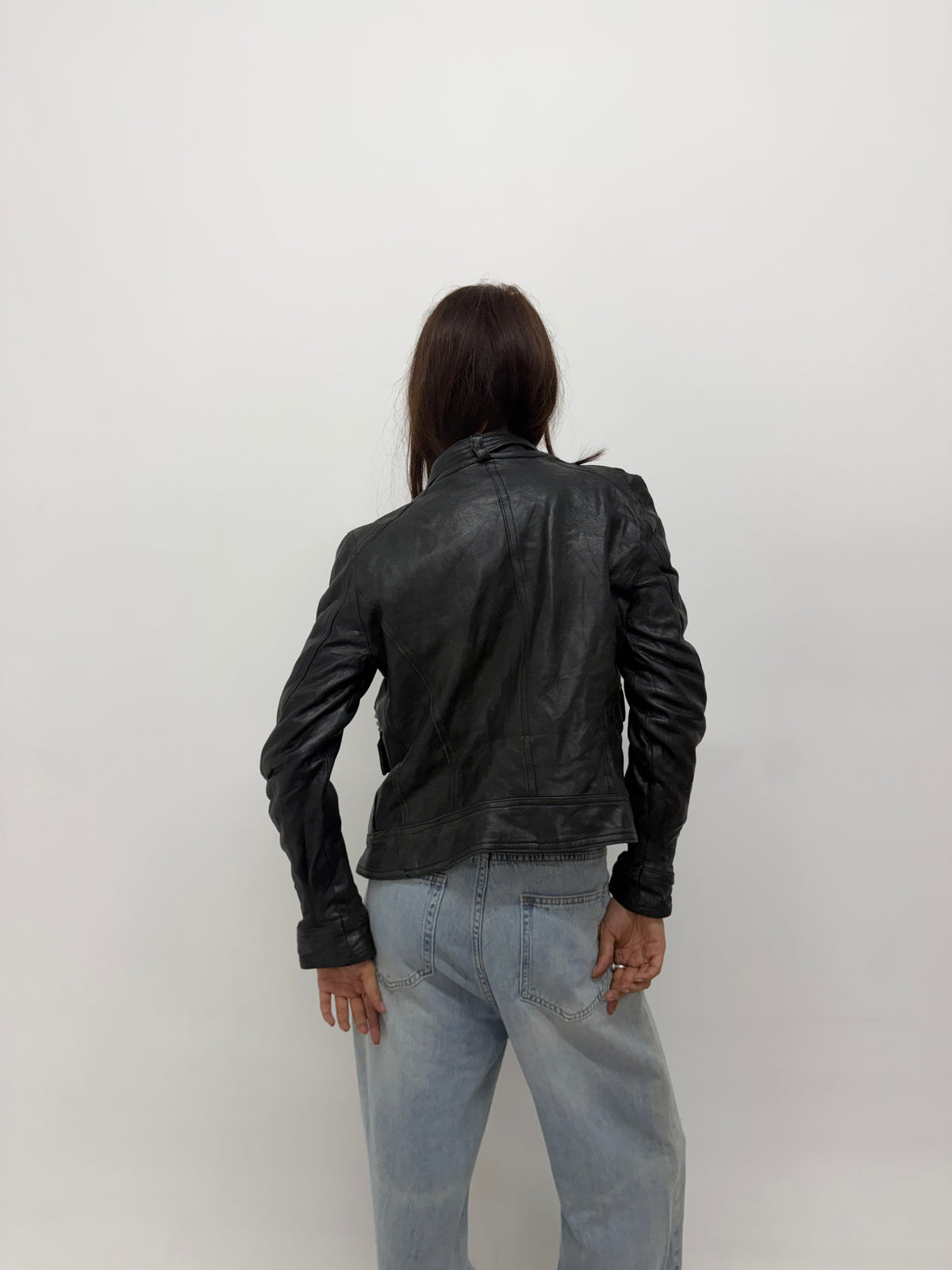 Women’s Vintage Black Fitted Biker Leather Jacket