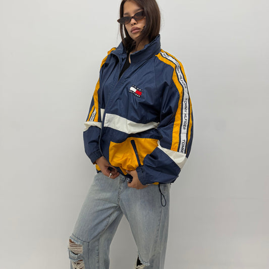 Unisex Vintage Blue and Yellow Oversized TH Windbreaker Jacket