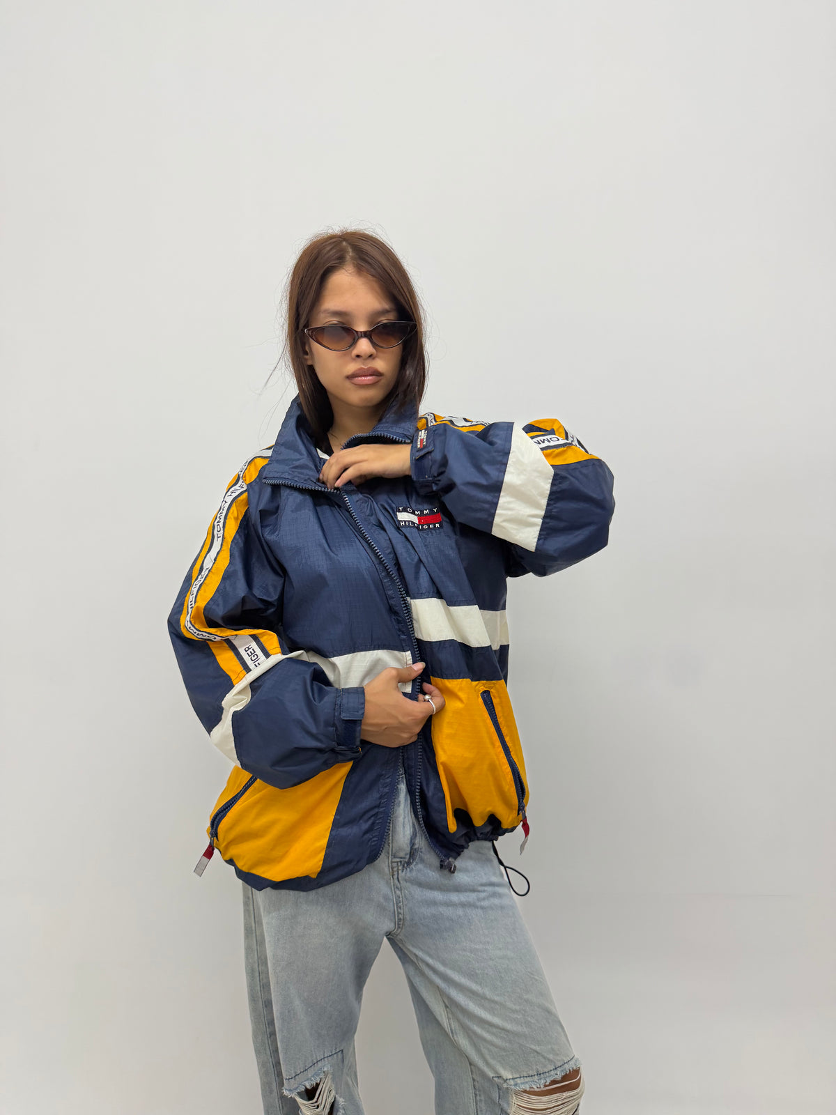 Unisex Vintage Blue and Yellow Oversized TH Windbreaker Jacket