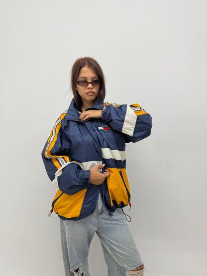 Unisex Vintage Blue and Yellow Oversized TH Windbreaker Jacket