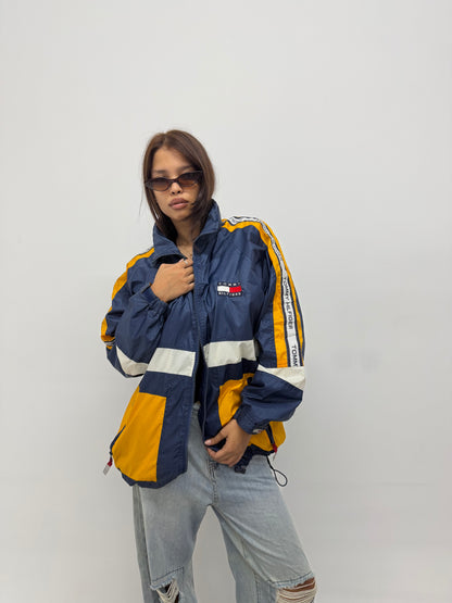 Unisex Vintage Blue and Yellow Oversized TH Windbreaker Jacket