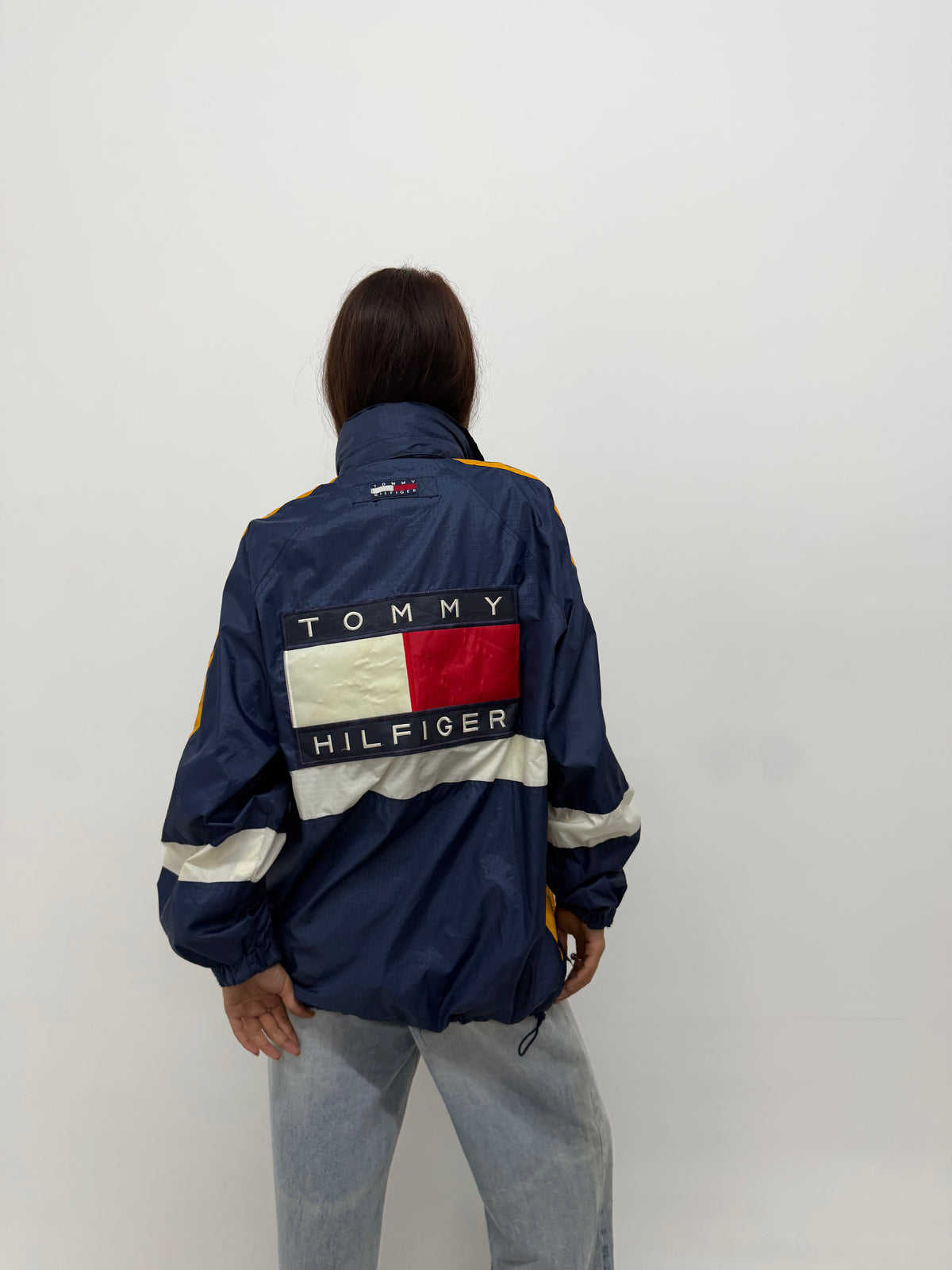Unisex Vintage Blue and Yellow Oversized TH Windbreaker Jacket