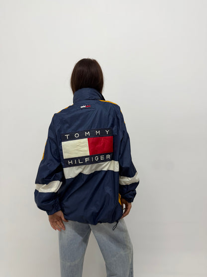 Unisex Vintage Blue and Yellow Oversized TH Windbreaker Jacket