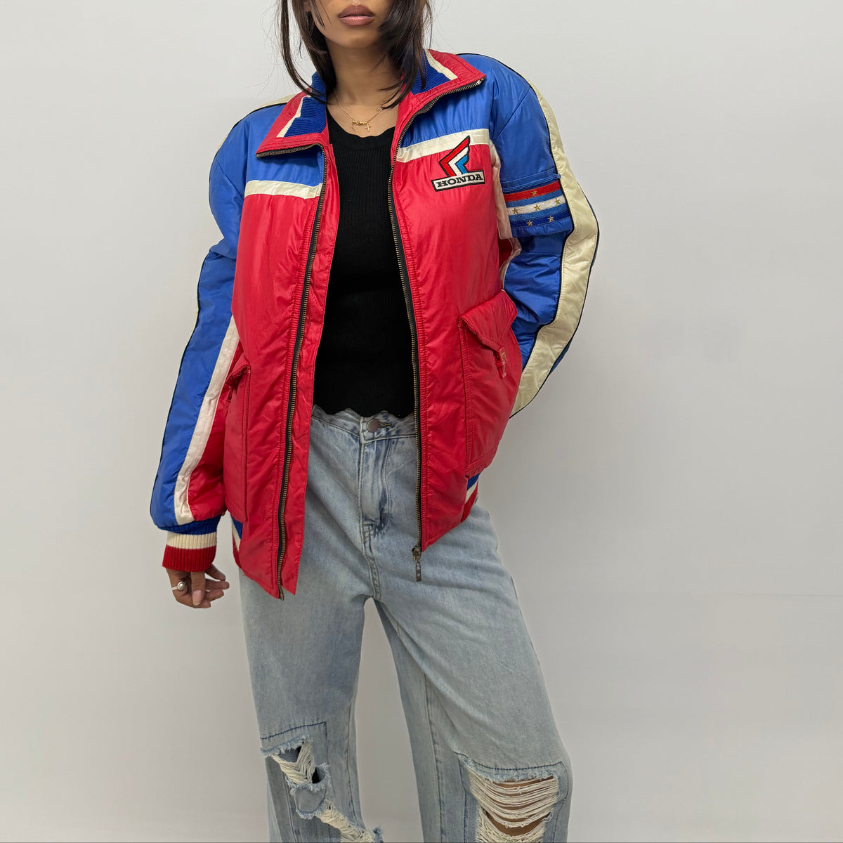 Unisex Red and Blue Racer Bomber Jacket