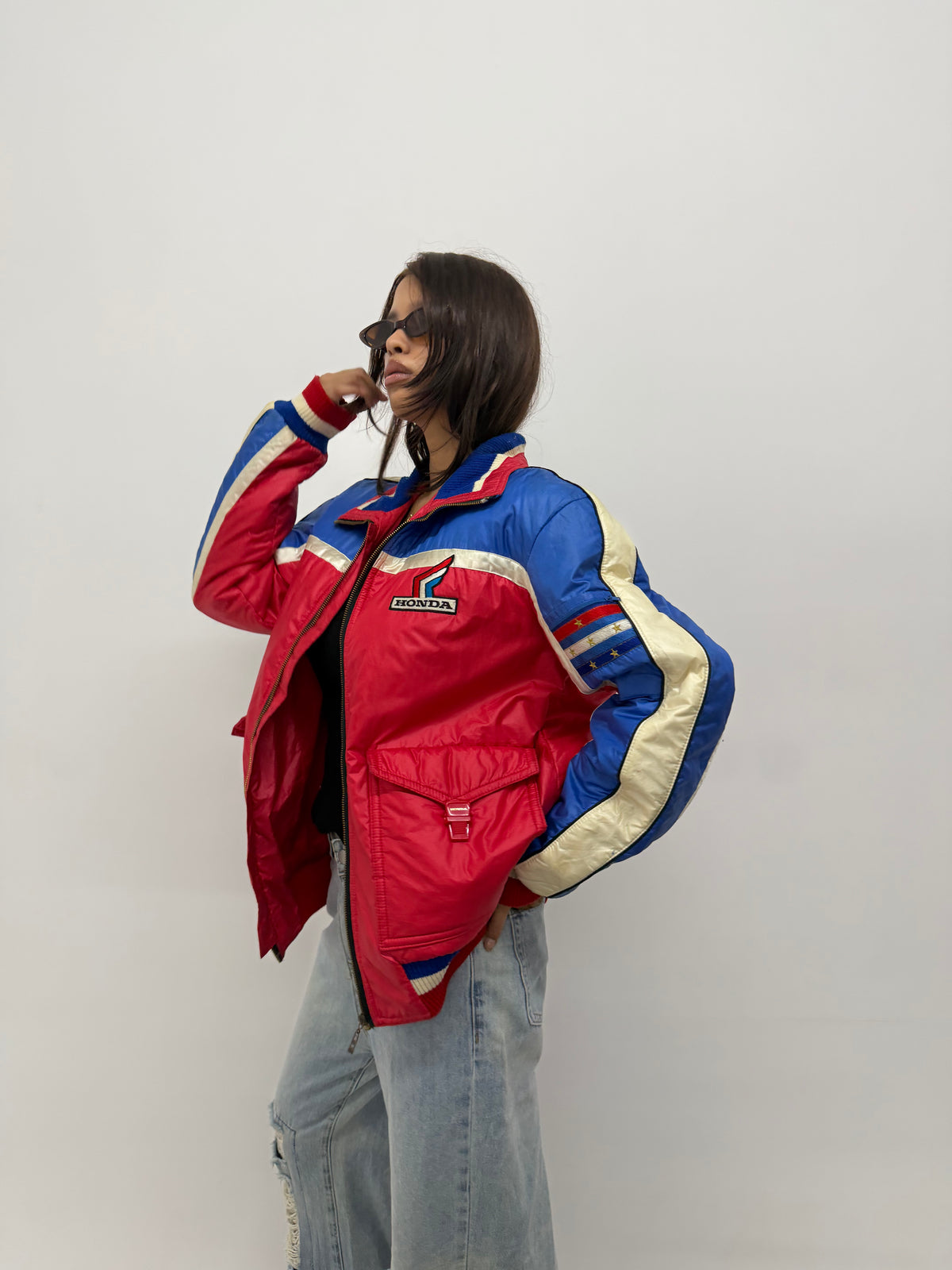 Unisex Red and Blue Racer Bomber Jacket