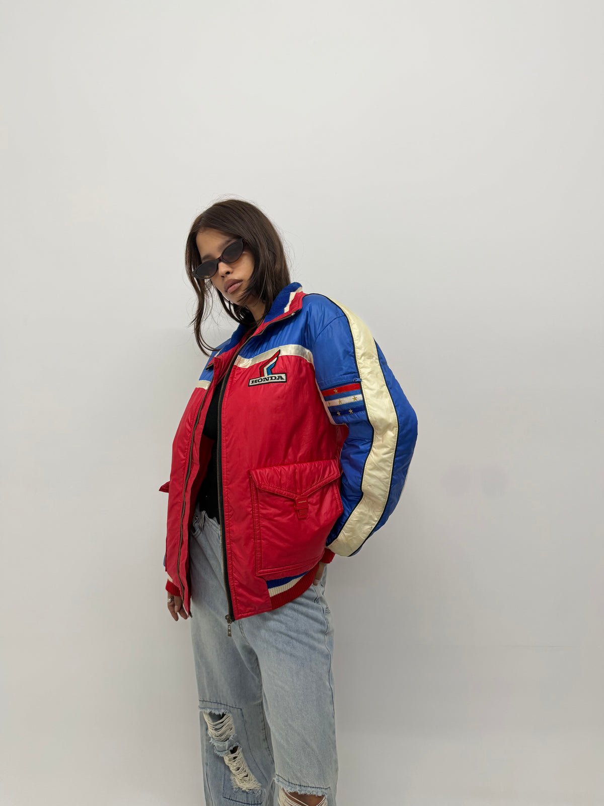 Unisex Red and Blue Racer Bomber Jacket