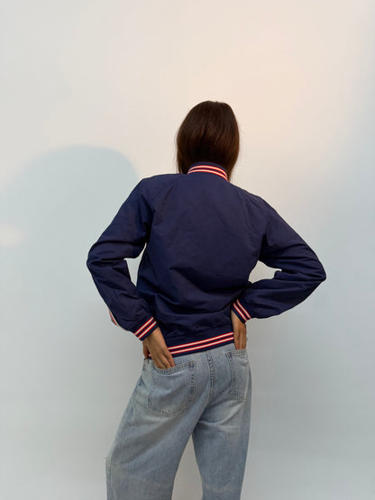 Vintage Navy Blue Embroidered Varsity Bomber Jacket