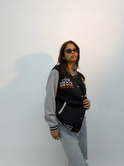 Vintage Unisex Black & Grey Varsity Bomber Jacket