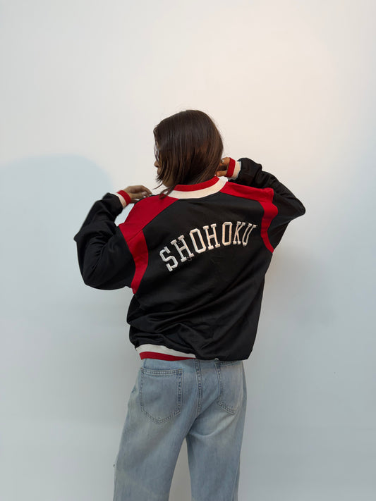 Vintage Unisex Black & Red Racing Varsity Bomber Jacket