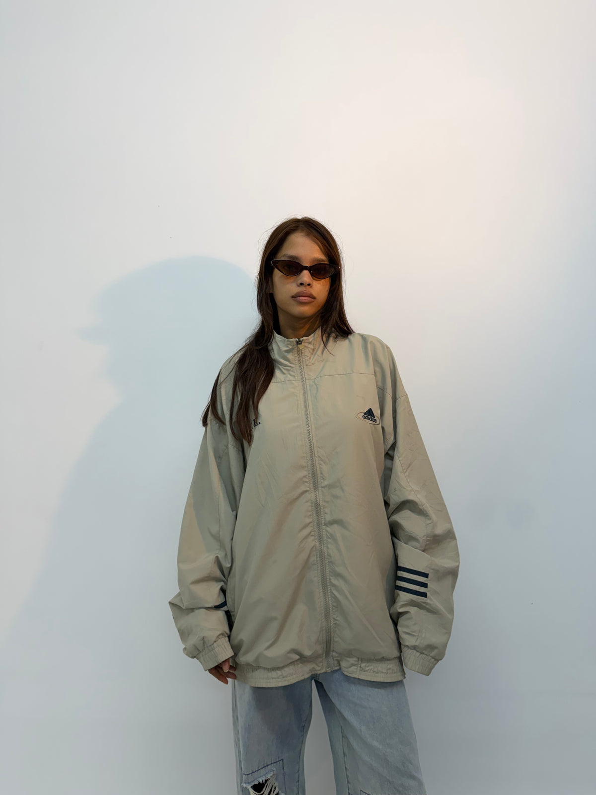 Vintage Unisex Beige Oversized Letterman Bomber Jacket