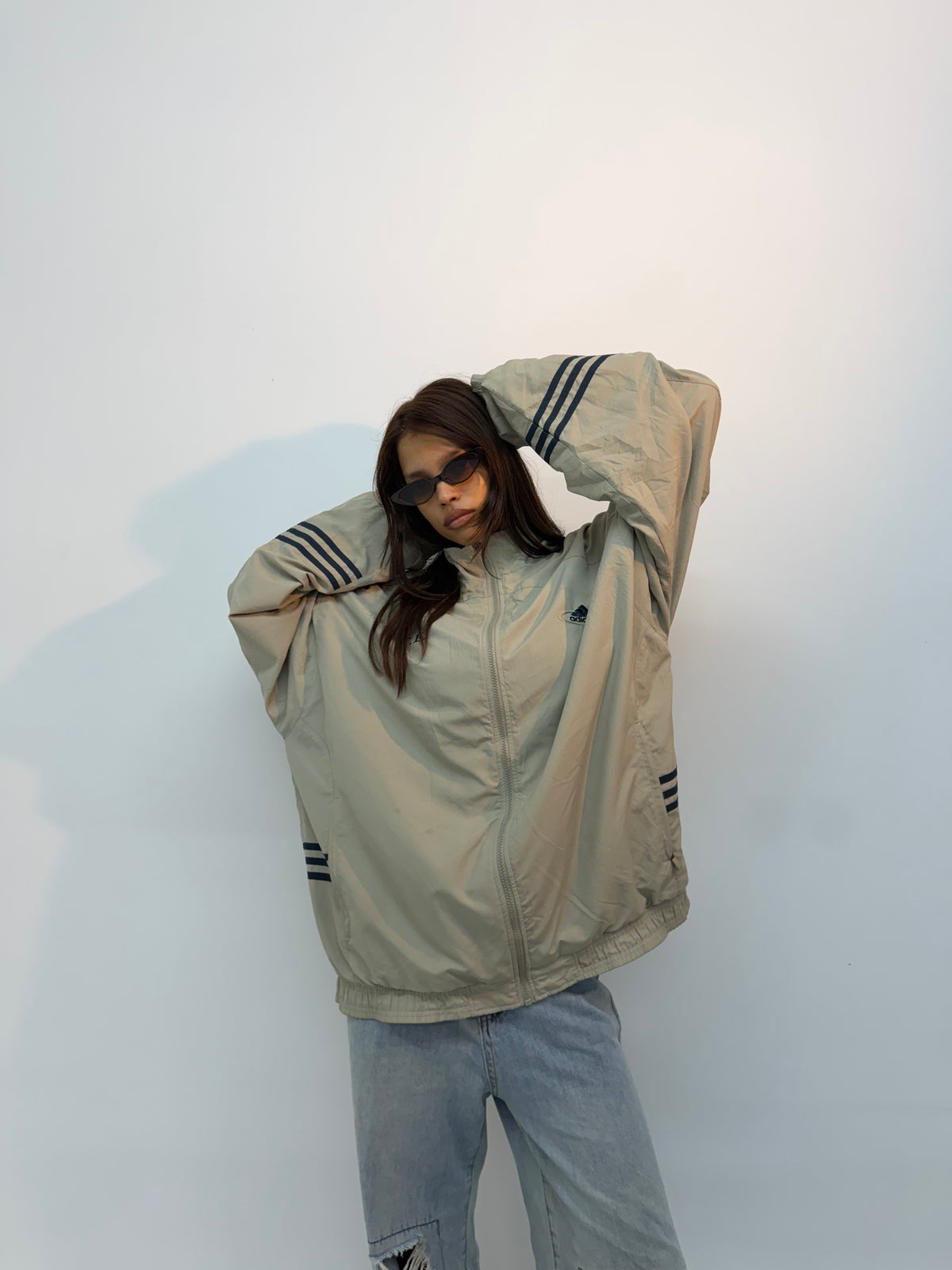 Vintage Unisex Beige Oversized Letterman Bomber Jacket