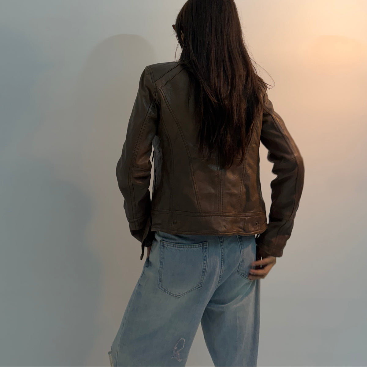 Distressed Brown Slim-Fit Vintage Moto Leather Jacket