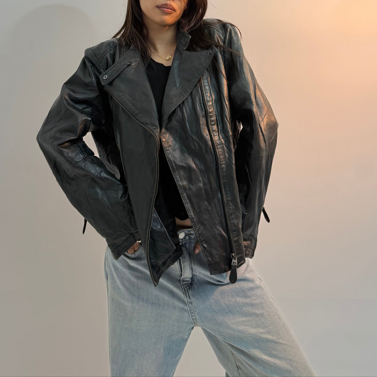 Vintage Black Asymmetrical Moto Unisex Leather Jackets