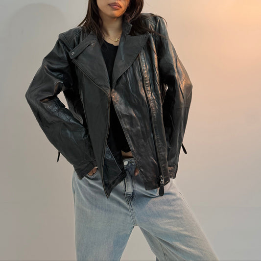 Vintage Black Asymmetrical Moto Unisex Leather Jackets