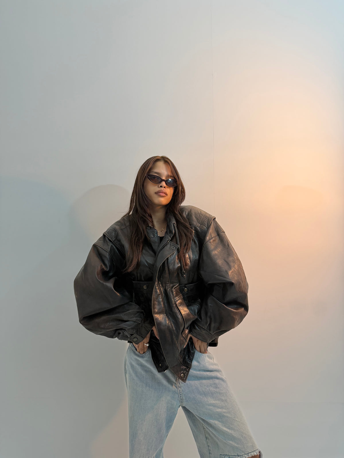 Vintage Oversized Black Utility Moto Unisex Leather Jacket