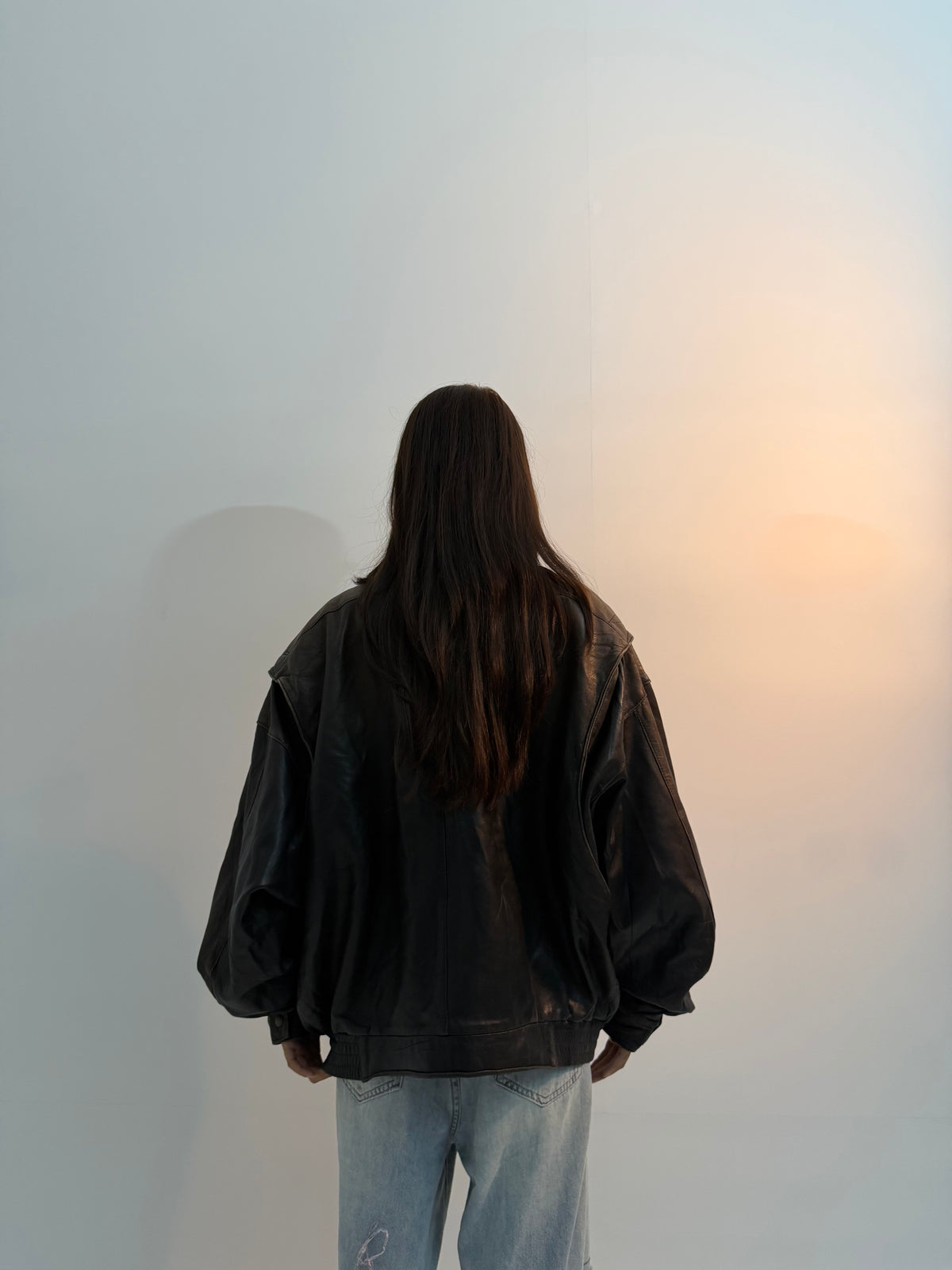 Vintage Black Oversized Layered Moto Utility Leather Jacket