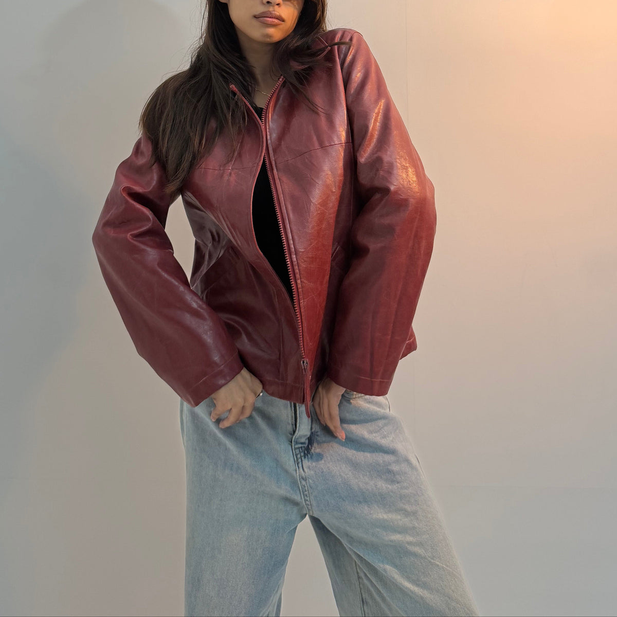 Vintage Red Asymmetrical Moto Unisex Leather Jacket