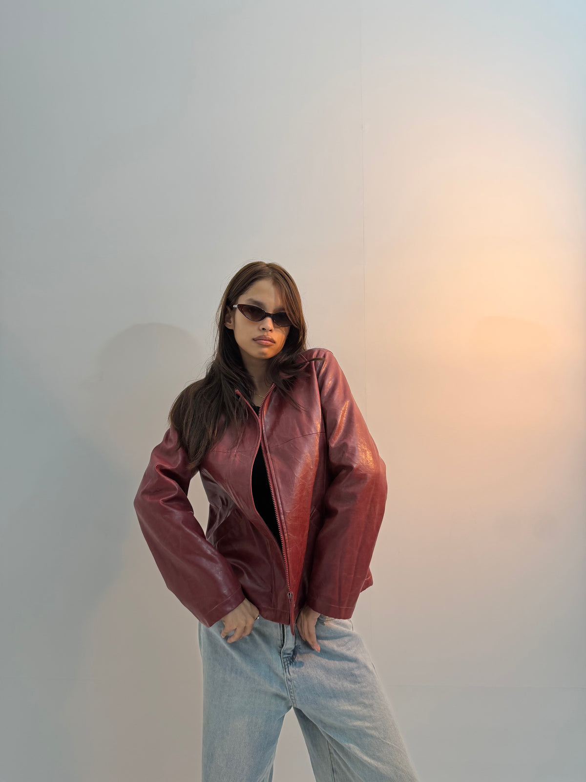 Vintage Red Asymmetrical Moto Unisex Leather Jacket