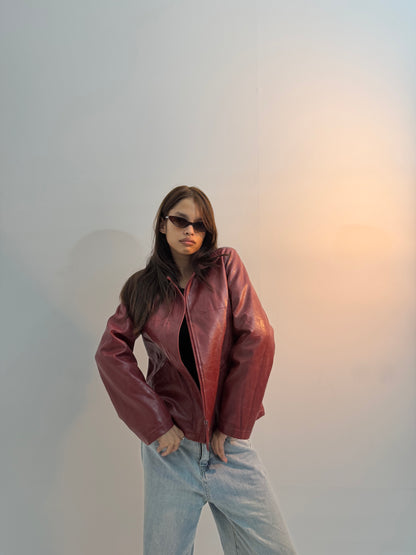 Vintage Red Asymmetrical Moto Unisex Leather Jacket