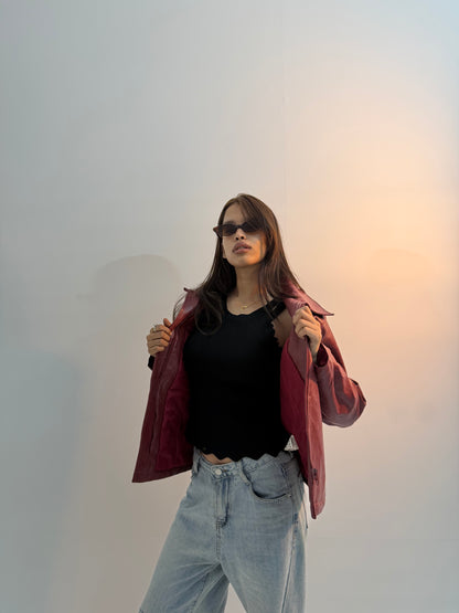 Vintage Red Asymmetrical Moto Unisex Leather Jacket