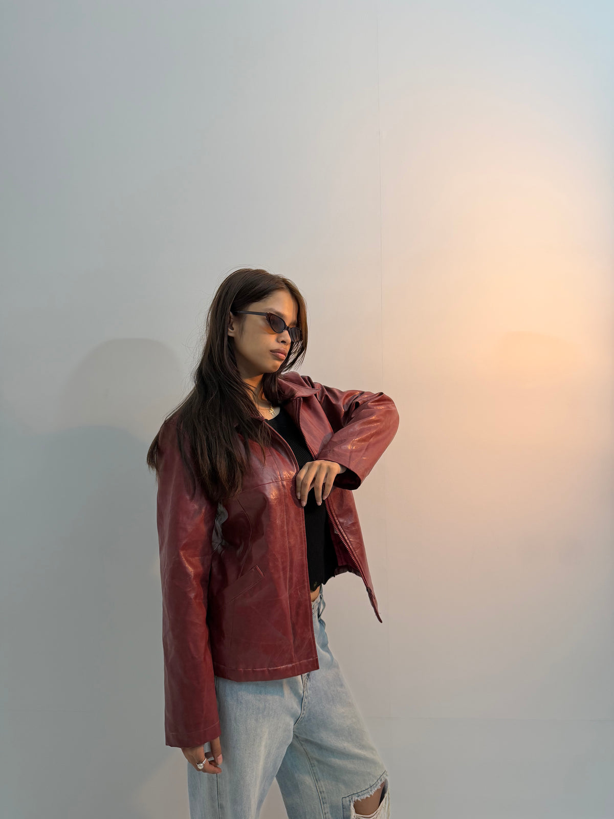 Vintage Red Asymmetrical Moto Unisex Leather Jacket