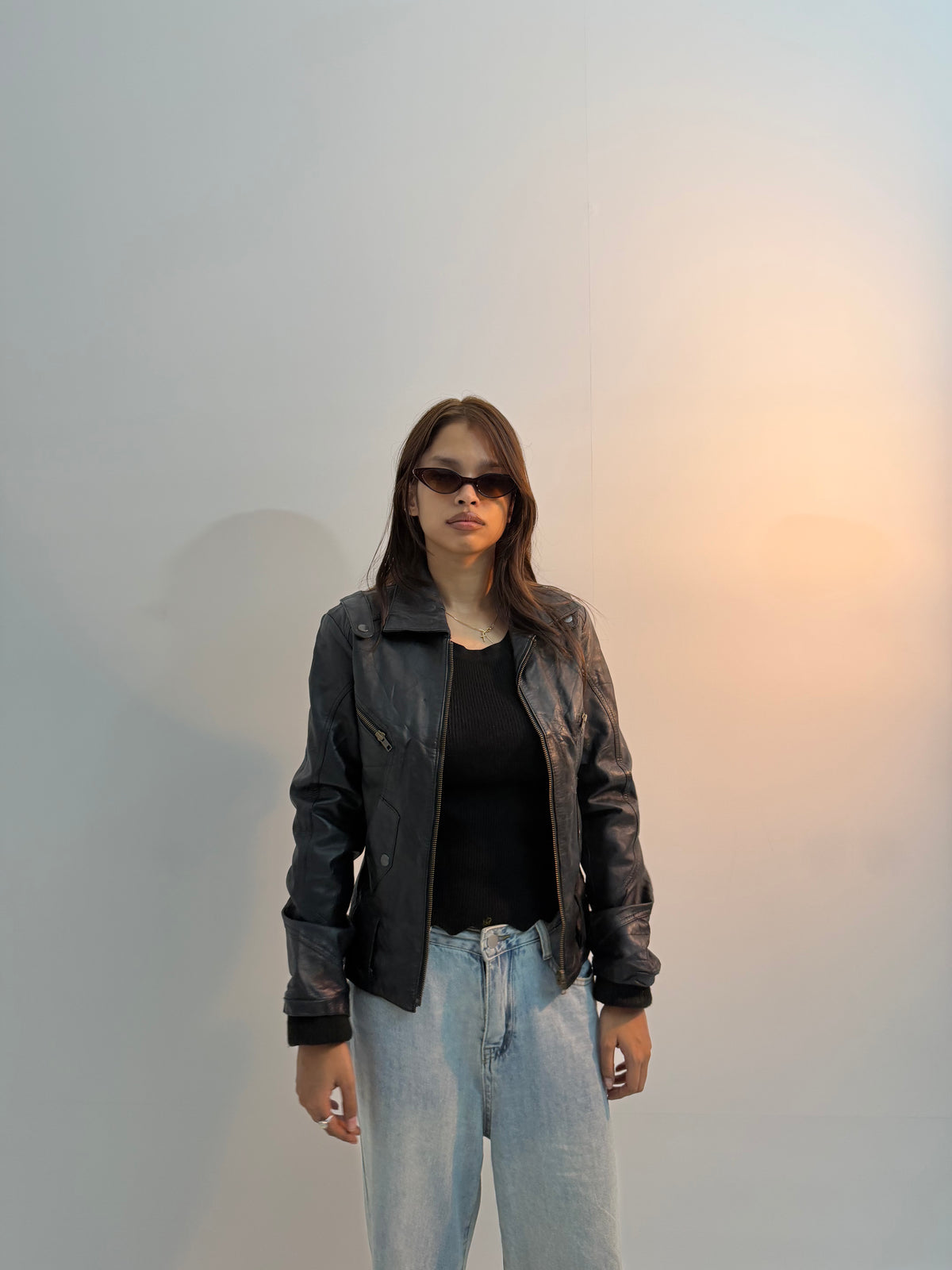 Vintage Unisex Distressed Black Leather Biker Bomber Jacket