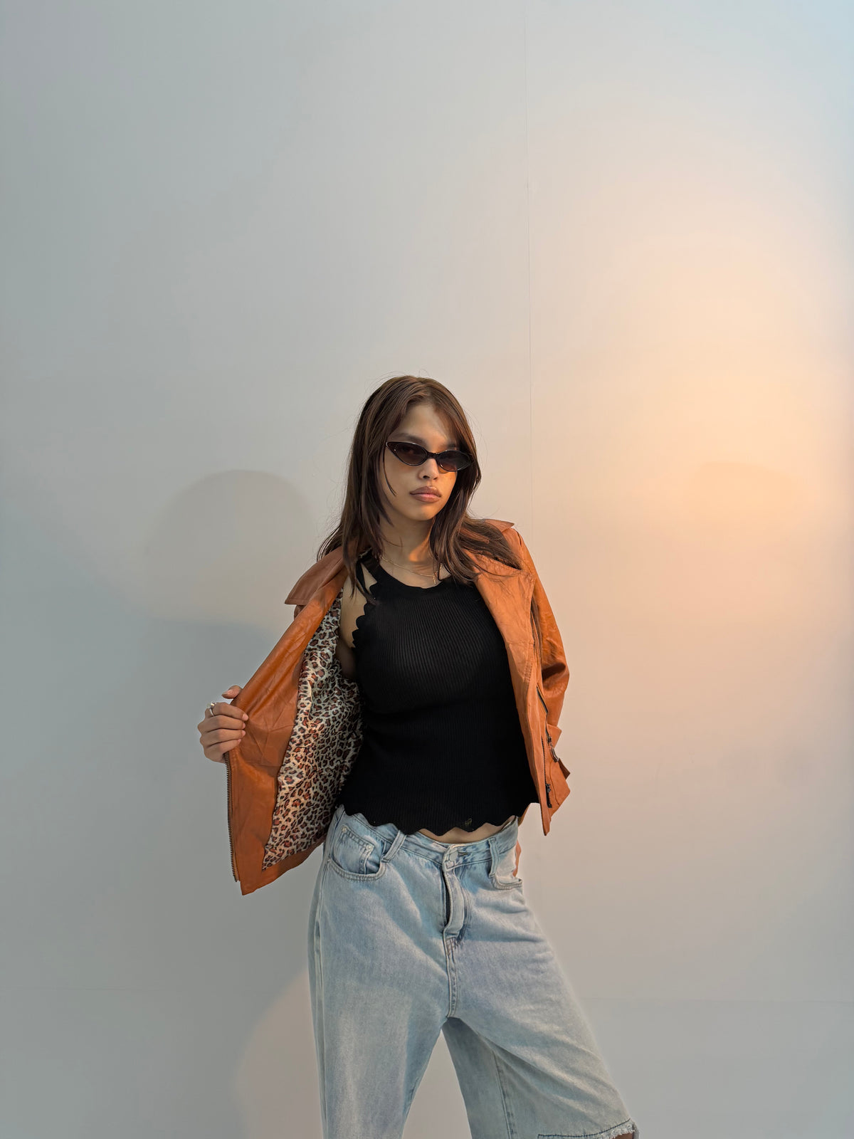 Women’s Vintage Cognac Brown Slim-Fit Moto Leather Jacket