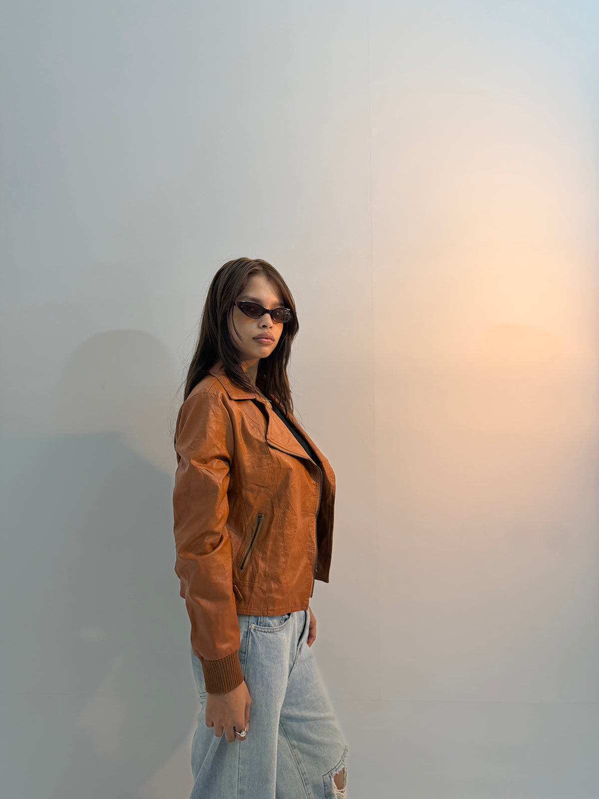 Women’s Vintage Cognac Brown Slim-Fit Moto Leather Jacket