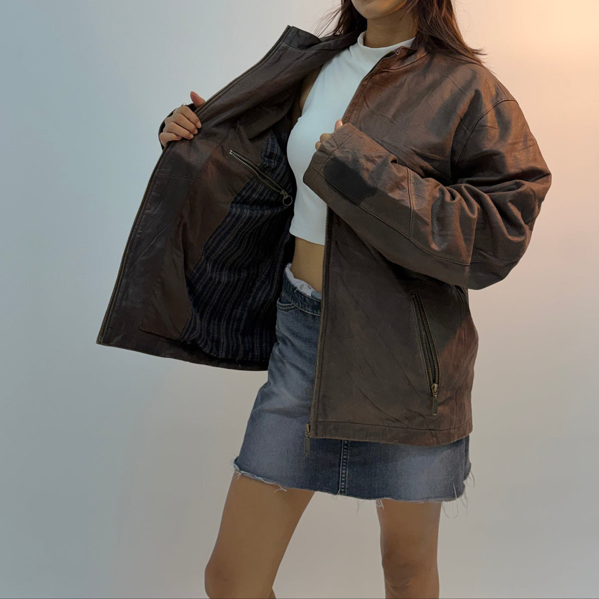 Classic Brown Utility Zip-Up Bomber Jacket