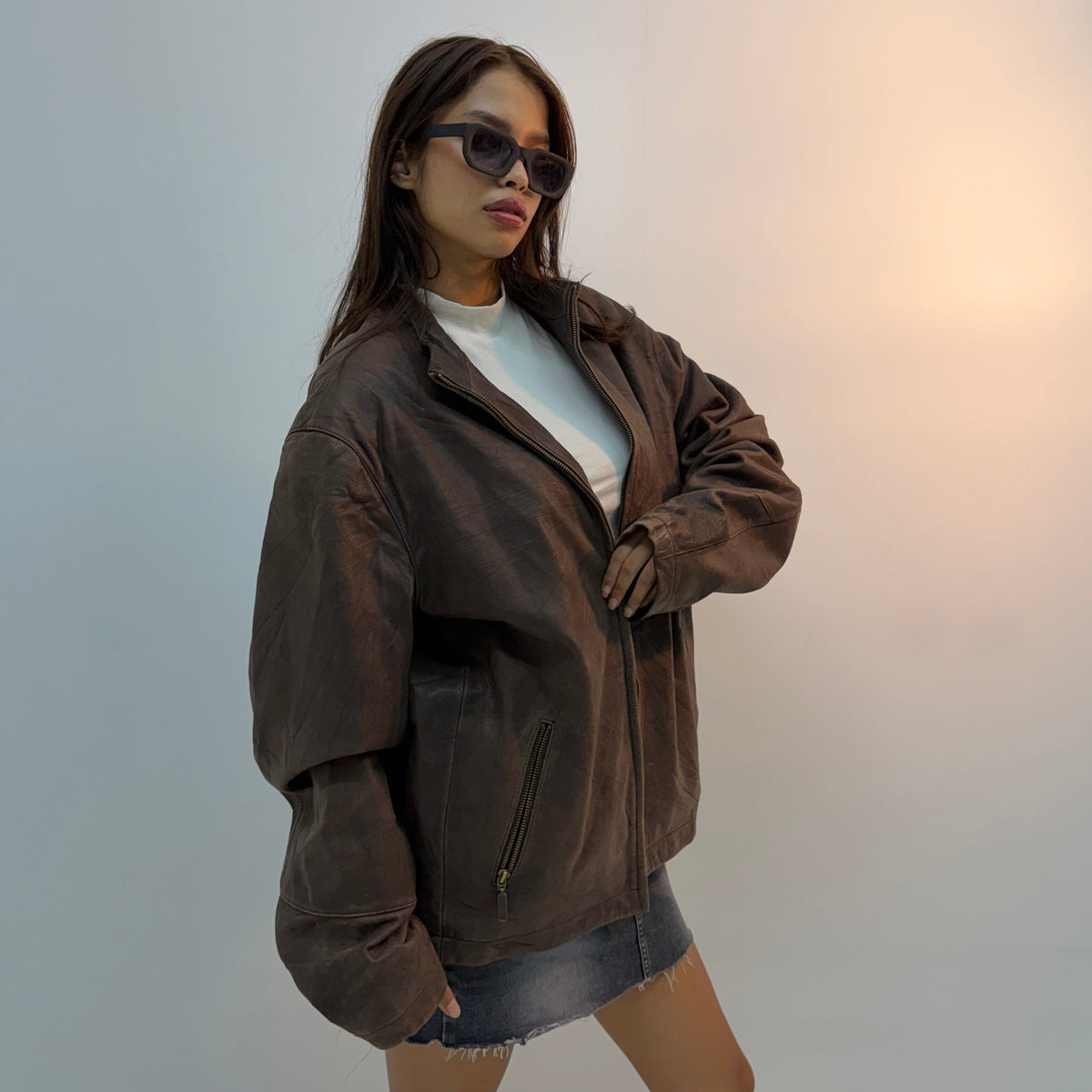 Classic Brown Utility Zip-Up Bomber Jacket