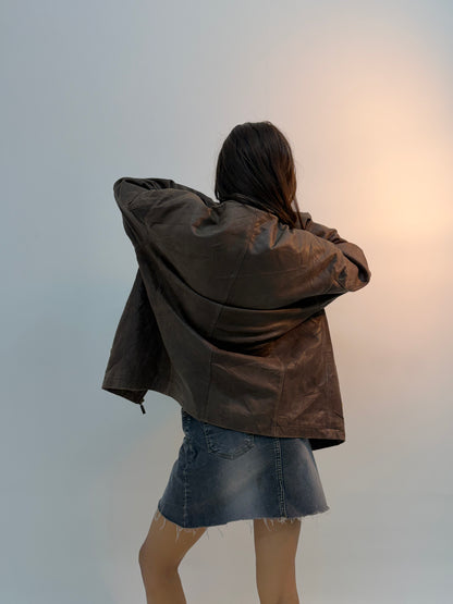 Classic Brown Utility Zip-Up Bomber Jacket