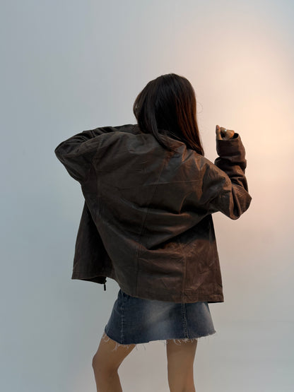 Classic Brown Utility Zip-Up Bomber Jacket