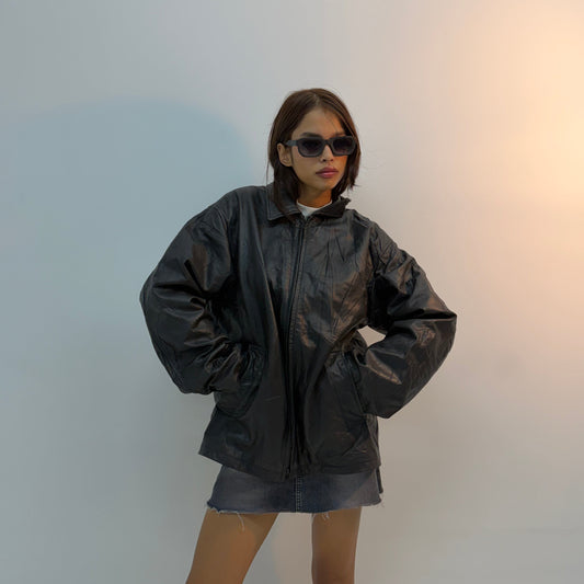 Retro Distressed Black Utility Bomber Jacket