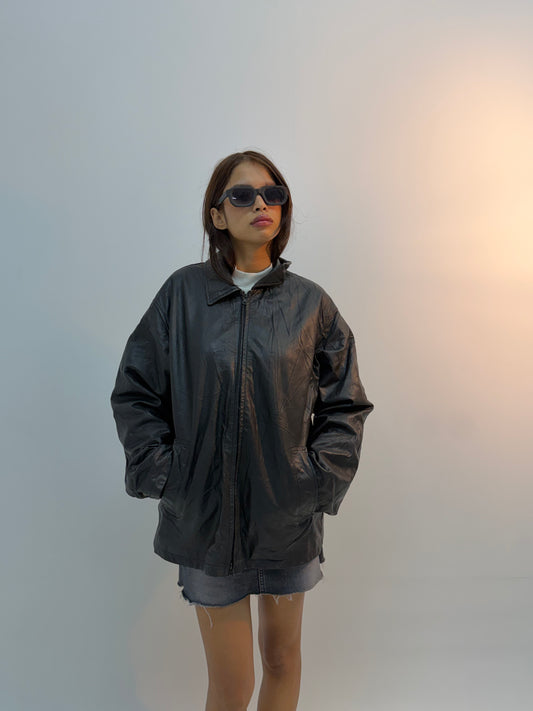 Retro Distressed Black Utility Bomber Jacket