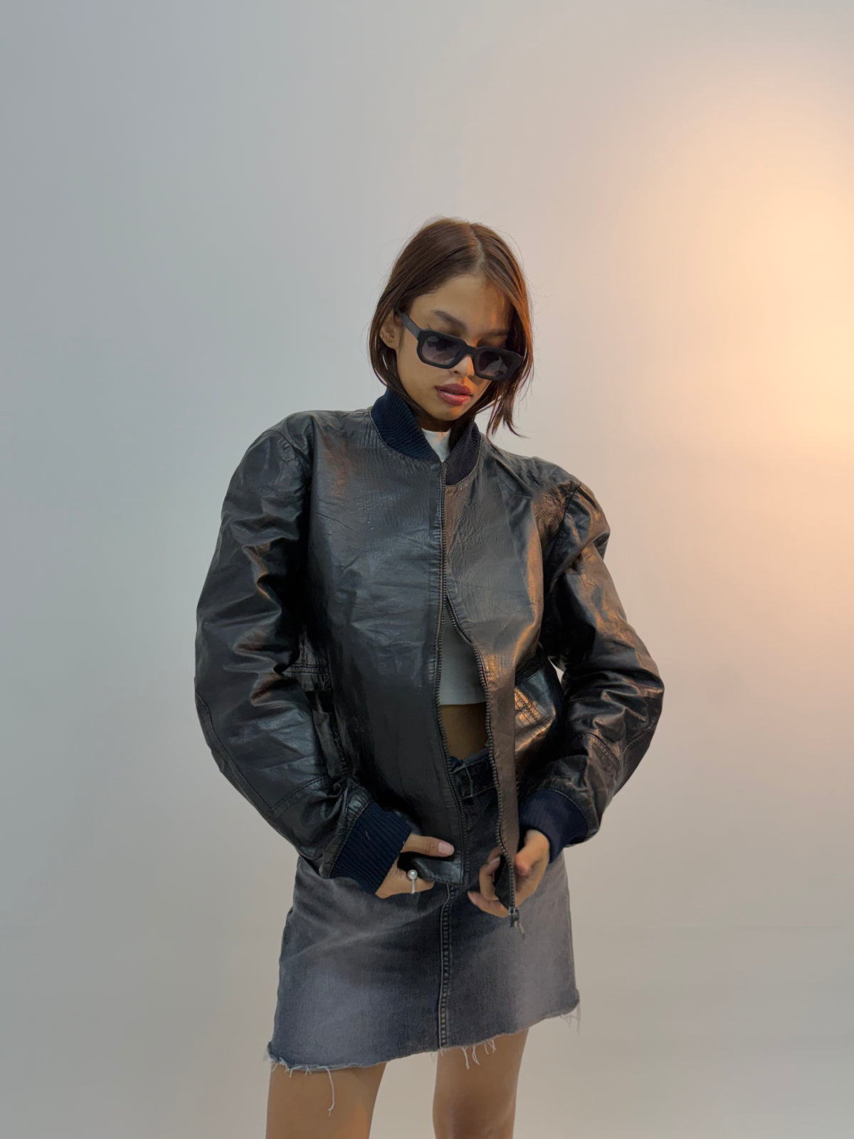 Vintage Black Workwear Utility Bomber Jacket