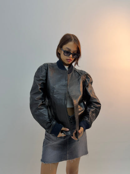 Vintage Black Workwear Utility Bomber Jacket