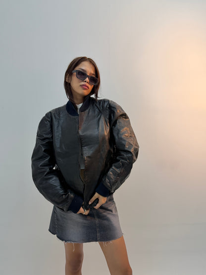 Vintage Black Workwear Utility Bomber Jacket