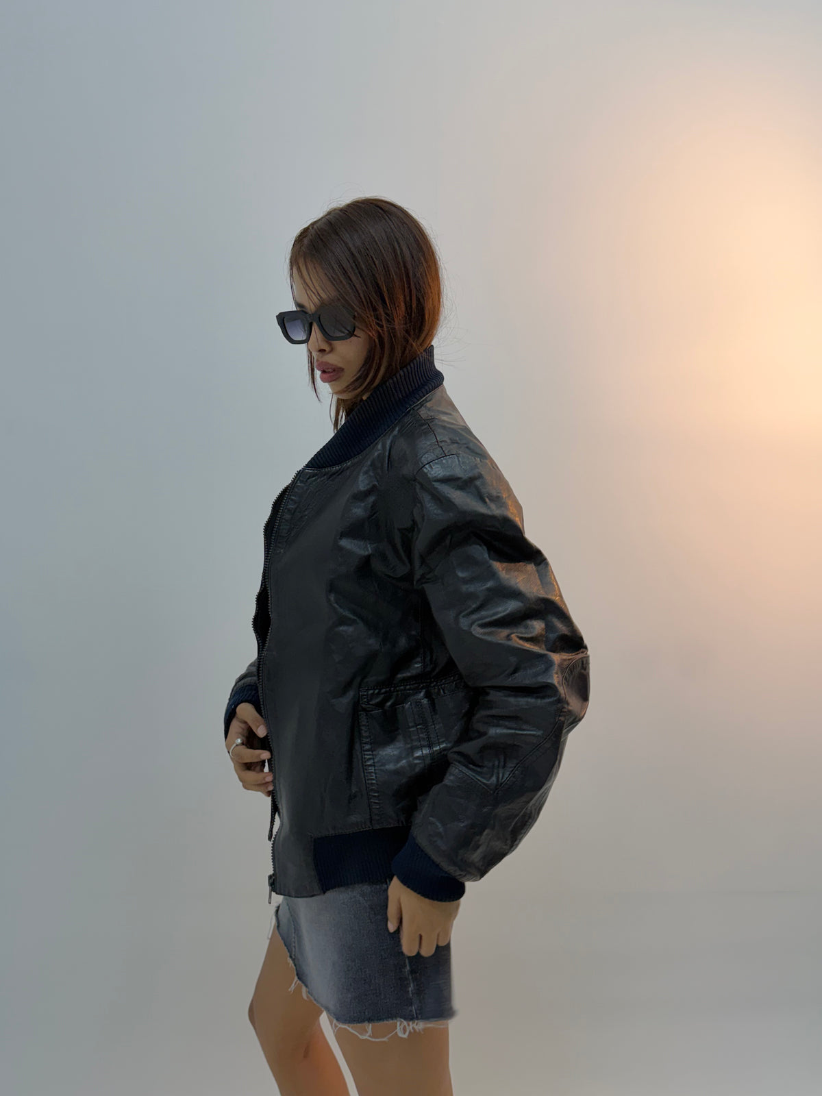 Vintage Black Workwear Utility Bomber Jacket