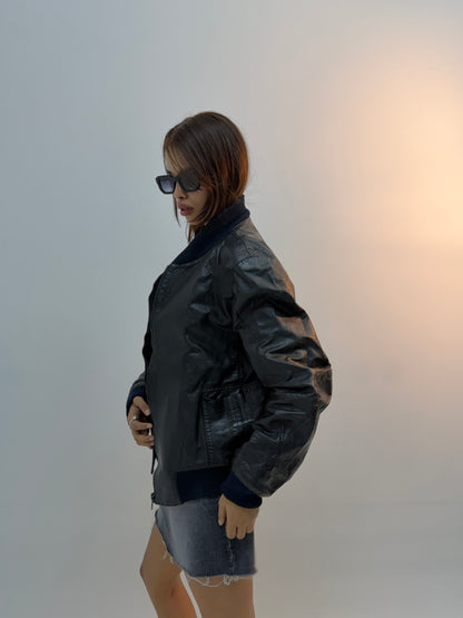 Vintage Black Workwear Utility Bomber Jacket