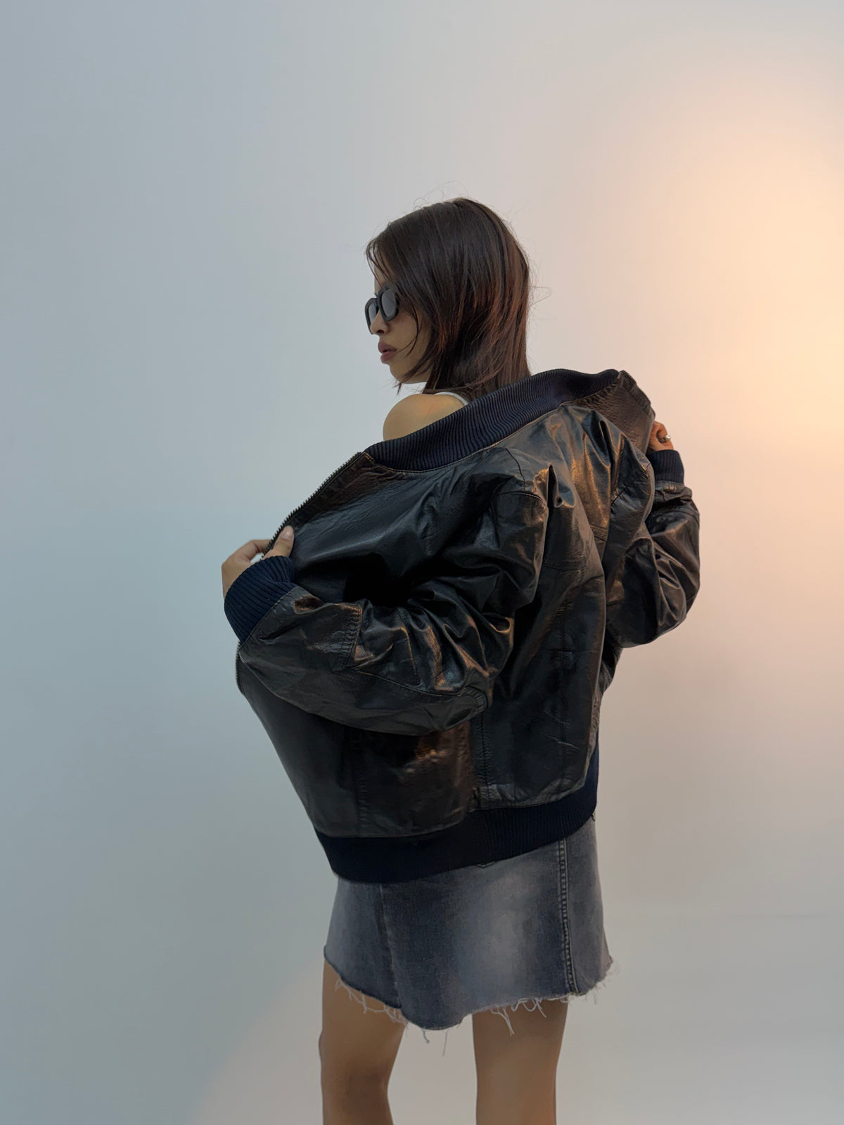 Vintage Black Workwear Utility Bomber Jacket