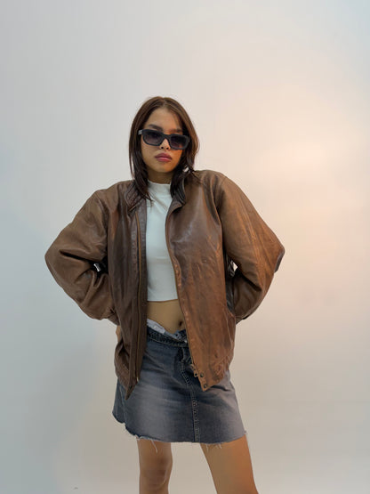 Vintage Rugged Brown Field Bomber Jacket
