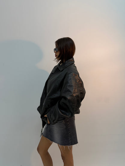 Vintage Black Urban Utility Bomber Jacket