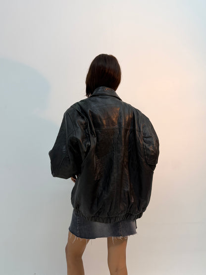 Vintage Black Urban Utility Bomber Jacket
