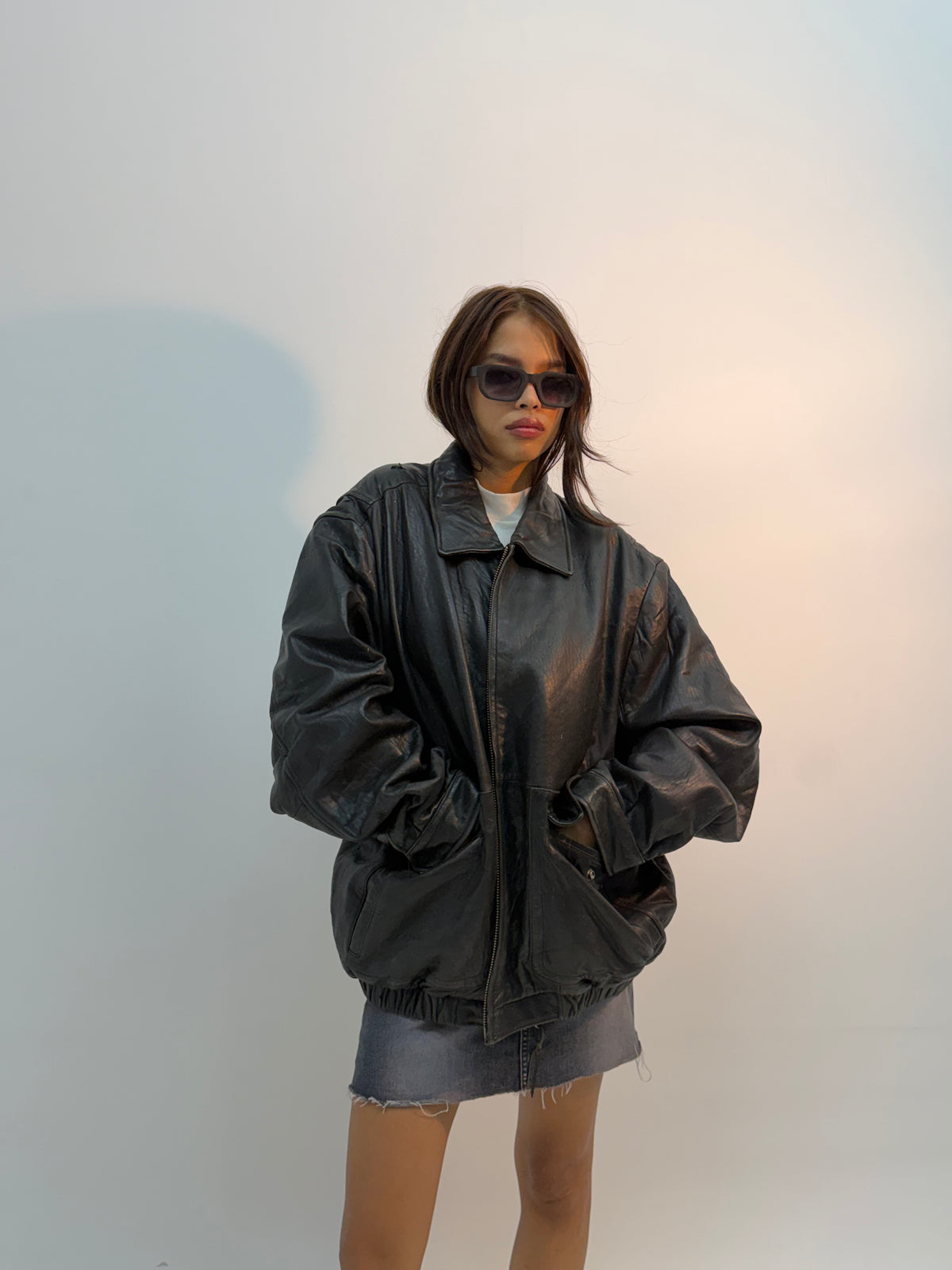 Vintage Black Urban Utility Bomber Jacket