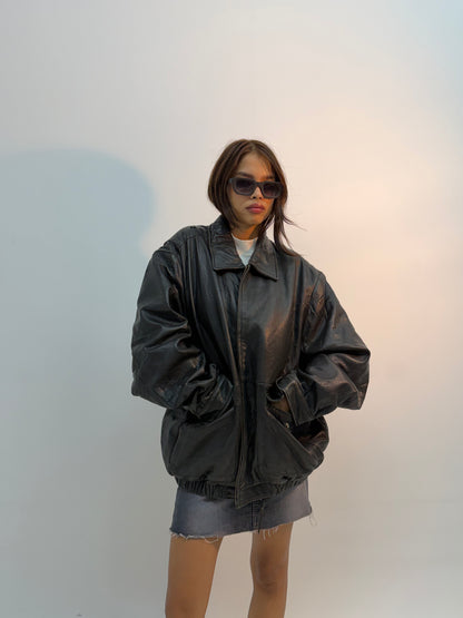 Vintage Black Urban Utility Bomber Jacket