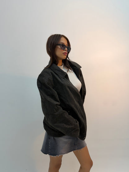 Vintage Black Urban Utility Leather Bomber Jacket